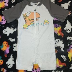 Old Navy White and Gray Dino Swim Rashguard Romper